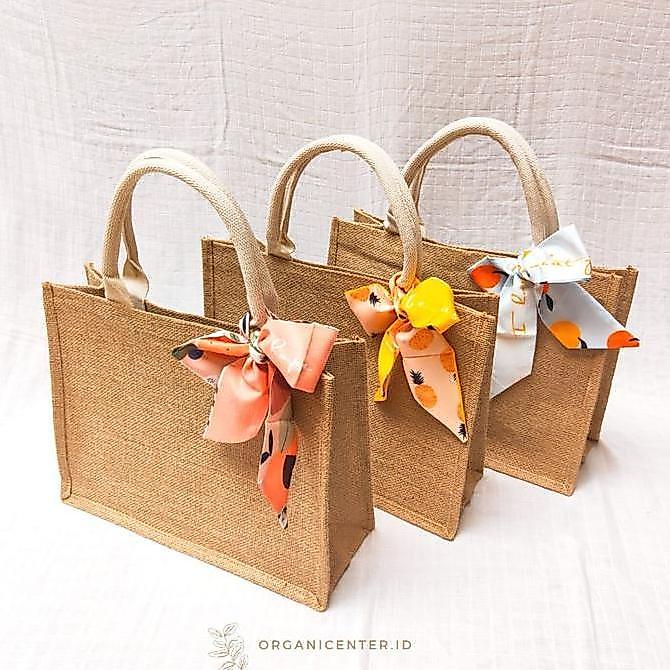 Shebag- Jute Bag Tas Laminasi Goni Tote Bag Tas Hampers Terproof Laminated Burlap Bag Hampers Souven