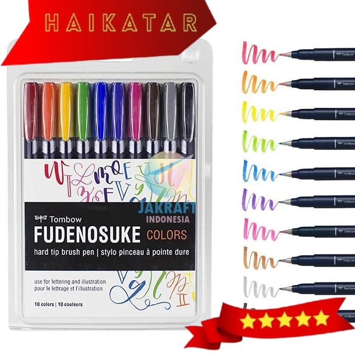 

(10 Pcs) Set Spidol Kuas Kaligrafi TOMBOW Fudenosuke Calligraphy Brush Pen 10 Colors Warna Hard Tip WS-BH10C