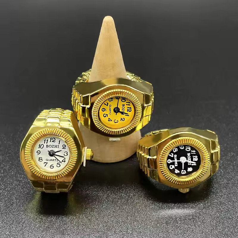 Hot Deals Jam Tangan Cincin Pasangan Warna Emas Jam Perhiasan Retro Quartz Watch Ring Untuk Wanita