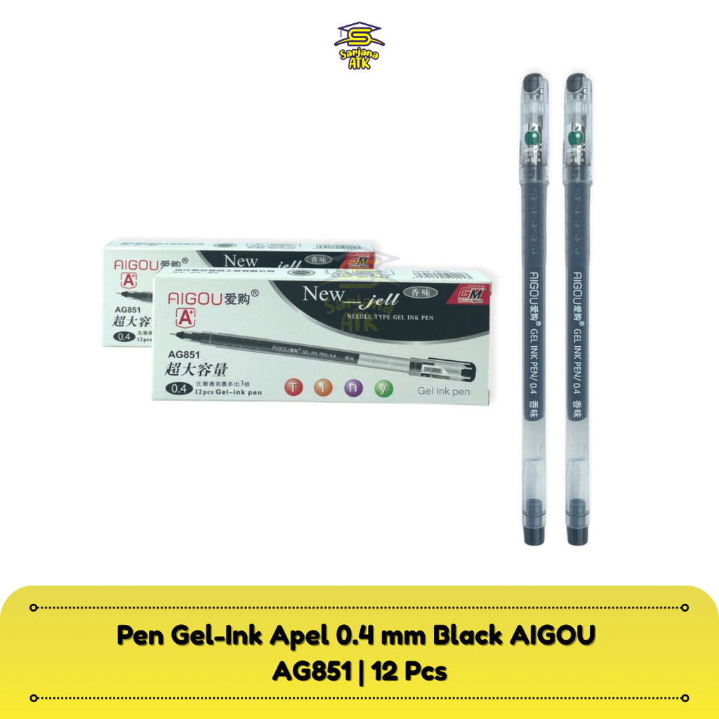 

(12 Pcs) Bolpoin / Pena Pen AIGOU Gel-ink AG851 Hitam Black 0.4mm
