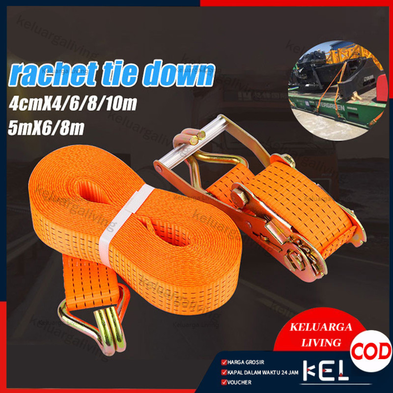 5cmX 6/8 meter/ 4cm x 4/6/8/10 meter Tali pengikat Barang motor/Ratchet tie down 10Ton tali pengikat
