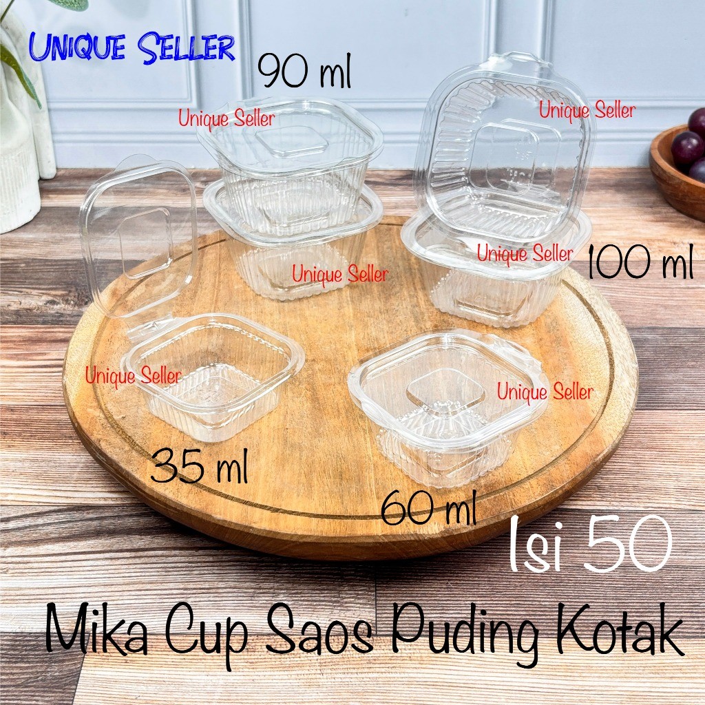 Mika Cup Saos Puding Cake Jelly Kotak 35ml 60ml 90ml 100ml isi 50 pcs Cup Mayo Bumbu 35 60 90 100 ml