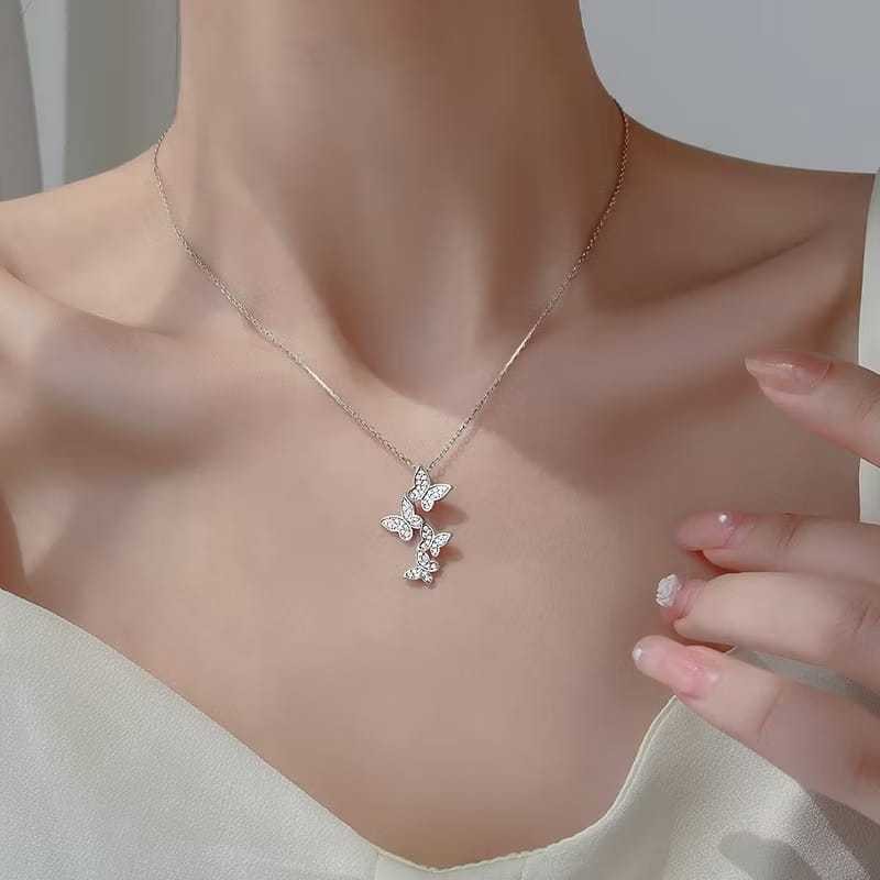 Necklace Kalung Wanita Rantai Perak Liontin Butterfly Kupu-Kupu