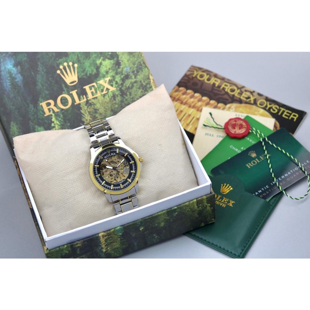 (COD) Jam Tangan Pria Rolex Automatic R2185Ui Tali Rantai Free Box Original, Warranty Card & Paperba
