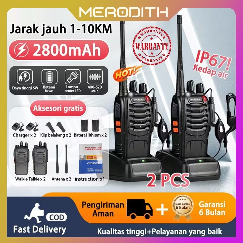 

HT 2 unit HT MERODITH 888S 3-5KM Handy Talky Walkie Talkie Radio dua arah 2800MAH ORIGINAL 2 units Walkie talkie