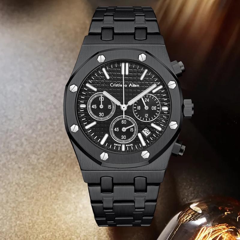 DISKON  Cristiano Aillen Jam Tangan Pria Wanita 0833 Rantai Stainless Steel Kaca Sapphire Chronograp