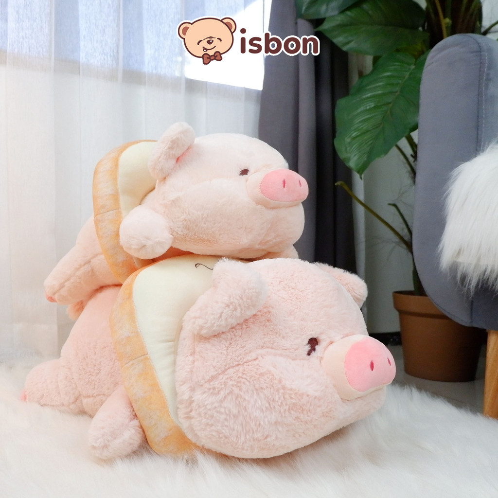 ISTANA BONEKA Babi Tidur With Kalung Roti Ly Porky Pig Bread Bulu Pendek Halus Mainan Hadiah Spesial