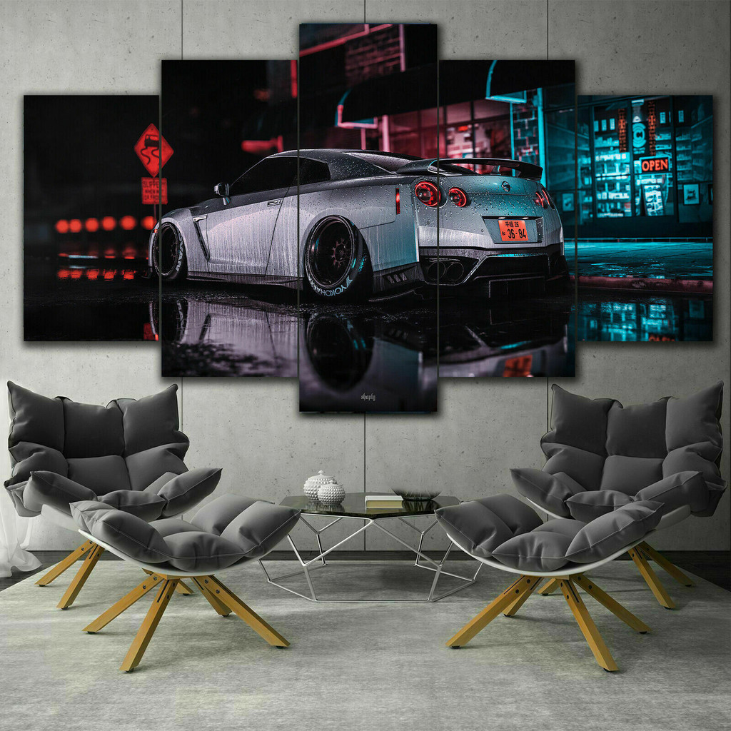

No Frame 5 Pieces Nissan GTR Modified Sports Car Canvas Painting The Star of Red Blooded Posters for Living Room Home Decor