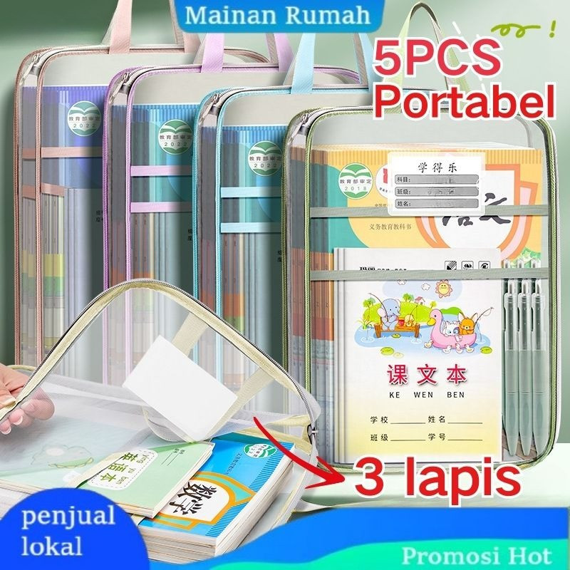 

【Local Delivery】Tas Folder Portabel Jaring Penyimpanan Kertas 5PCS /Tas klasifikasi buku teks/berkapasitas besar 3 Lapis Mesh Zipper Pouch Thickened Transparent L Shape dokumen Bag Office Stationary