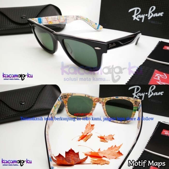 Kacamata Rayban Wayfarer 2140 All Varian Size 50 Italy - Hitam Glossy