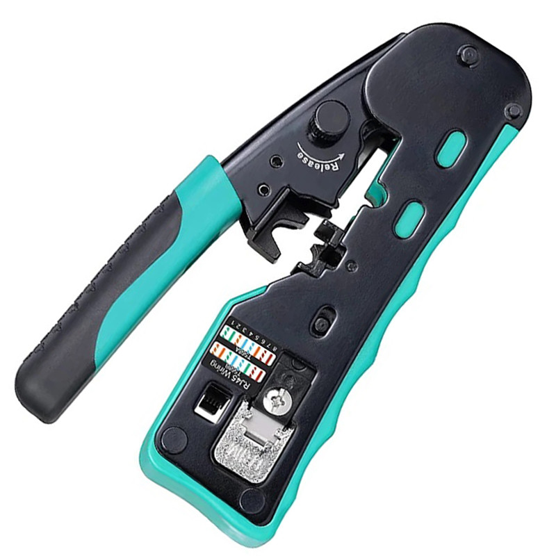ZoeRax RJ45 Crimp Tool Pass Through Industrial Grade Ethernet Crimper All-in-one Ratcheting Modular 