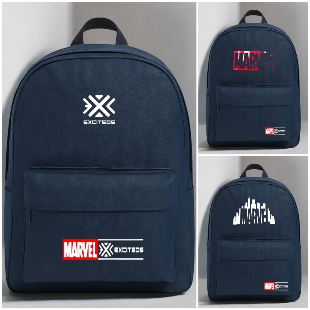 AAMCOLLECTION - Tas Ransel Pria Denim Jeans Motif Exciteds Marvel Avenger Backpack Denim Blue Jeans