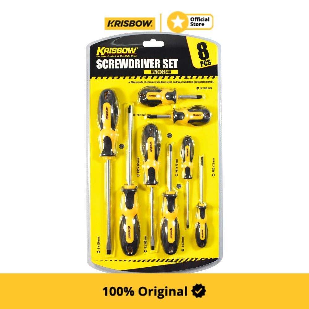 Original Krisbow Set 8 Pcs Obeng Plus & Minus - Kuning