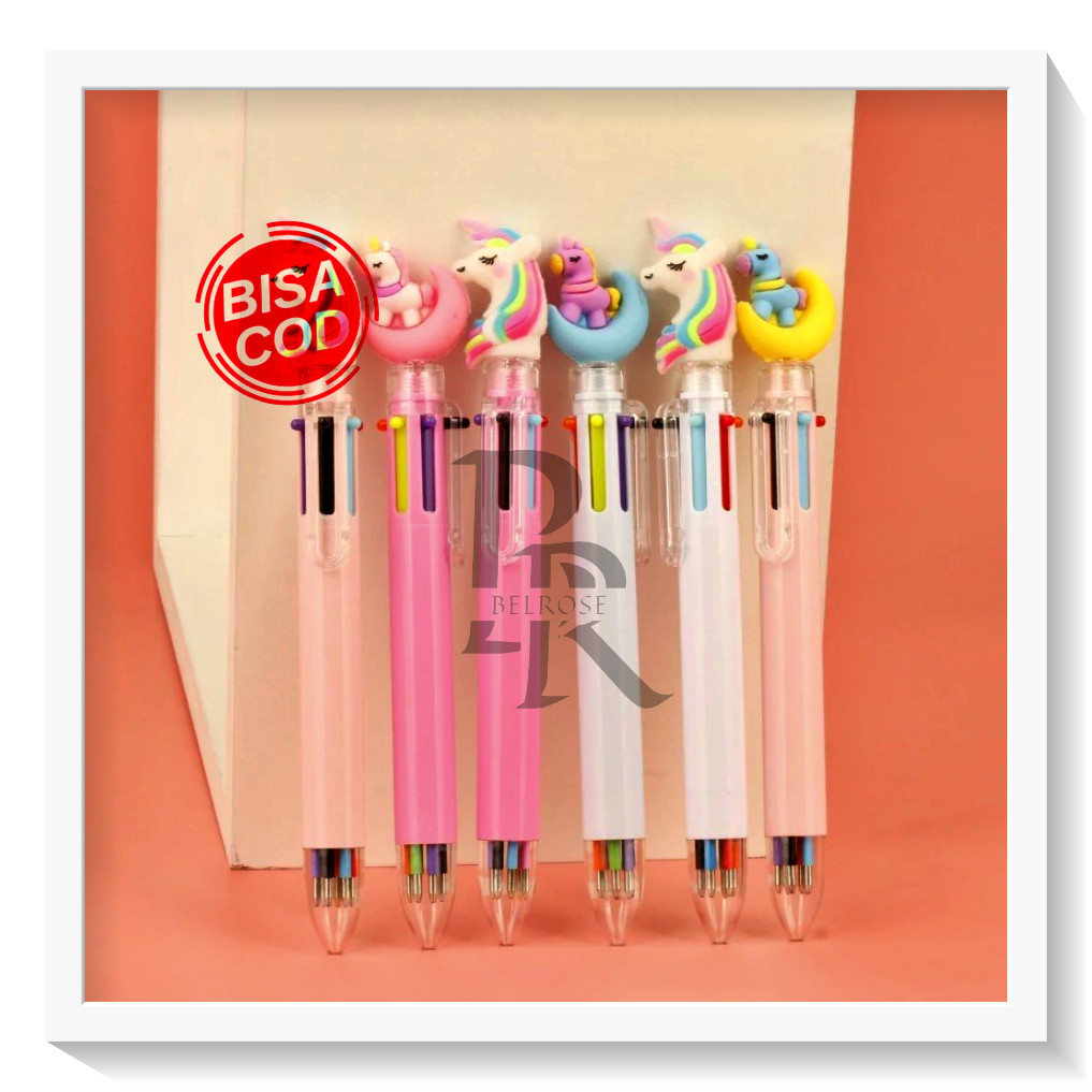 

[FLAMINGO] Pulpen Karakter Unicorn 6 Warna Ballpoint Mekanik Full Moon Motif Kuda Pony Imut Multicolor Alat Tulis Perlengkapan Sekolah Kantor 6in1