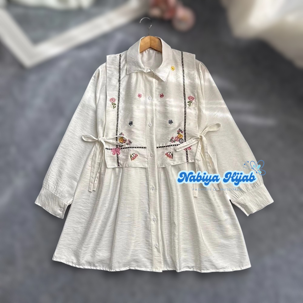 S M L XL XXL 5L Maybel Baju Atasan Tunik Vest Polo Linen Bordir Wanita Kekinian Jumbo Ld 140 130 120