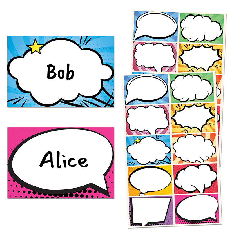 

10 Designs Superhero Comic Style Name Tag Stickers Handwriting Available School Reward Stickers for Home School Name Mark Stickers