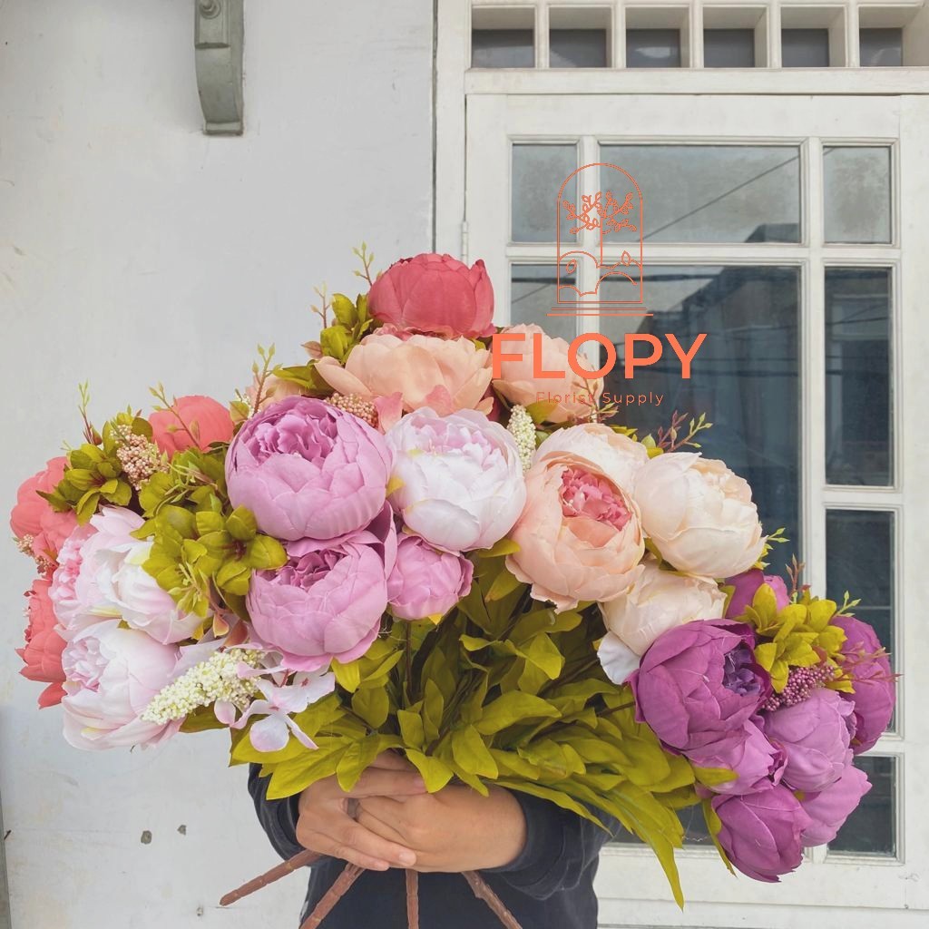 [13 Bunga] Bunga Peony Jumbo X13 Artifisial / Mawar Plastik / Artificial Bunga Peony Jumbo