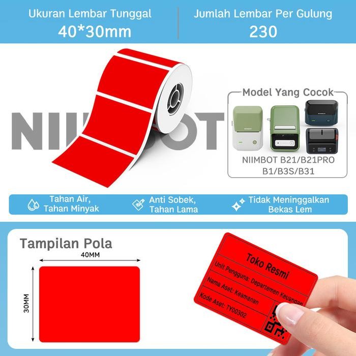 

Sale Kertas Label Termal Warna Anti Air Anti Minyak Anti Robek untuk Niimbot B1/B21/B3S/B203/B21PRO/B31 - Merah Tbk