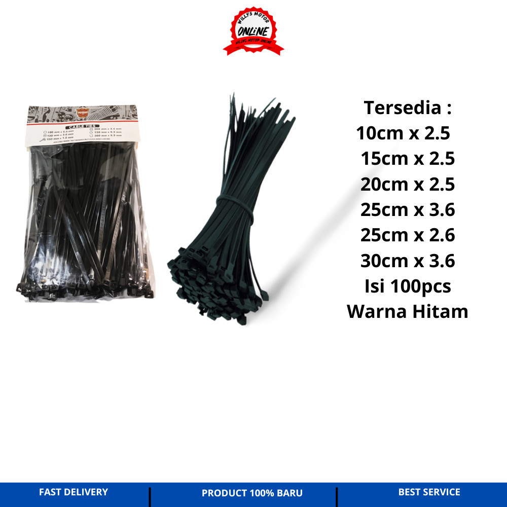 

KABEL TIES TALI RIPET UKURAN 10CM 15CM 20CM 25CM 1PACK 100PCS WARNA HITAM TALI RIPET