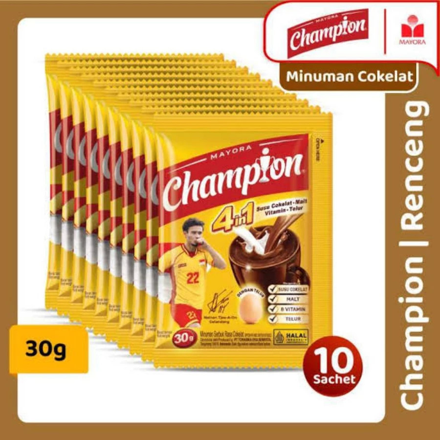 

Champion 4in1 Susu Coklat Malt Vitamin Telur 30gr - Minuman Serbuk Rasa Coklat