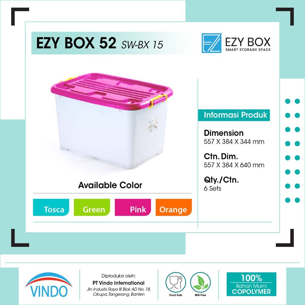 Ezy Box Container Box Plastik 52 Liter Kotak Penyimpanan KONTAINER BOX TEMPAT KOTAK SERBAGUNA