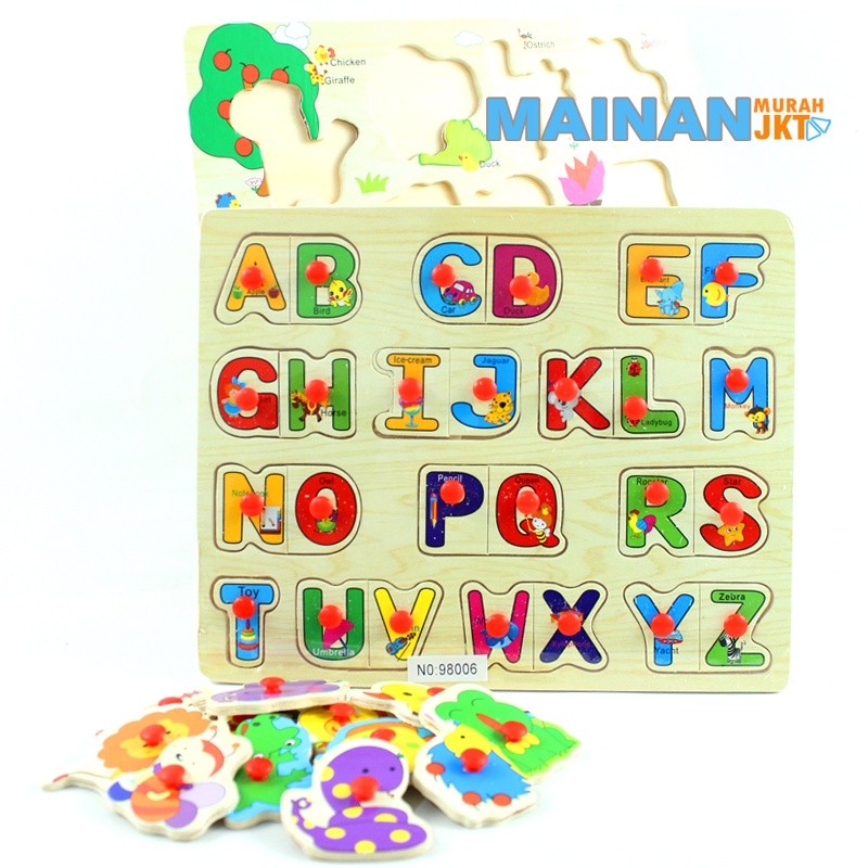 MAINAN ANAK PUZZLE MINI PAPAN KAYU PUZZLE HURUF PUZZLE HEWAN EDUKASI ANAK