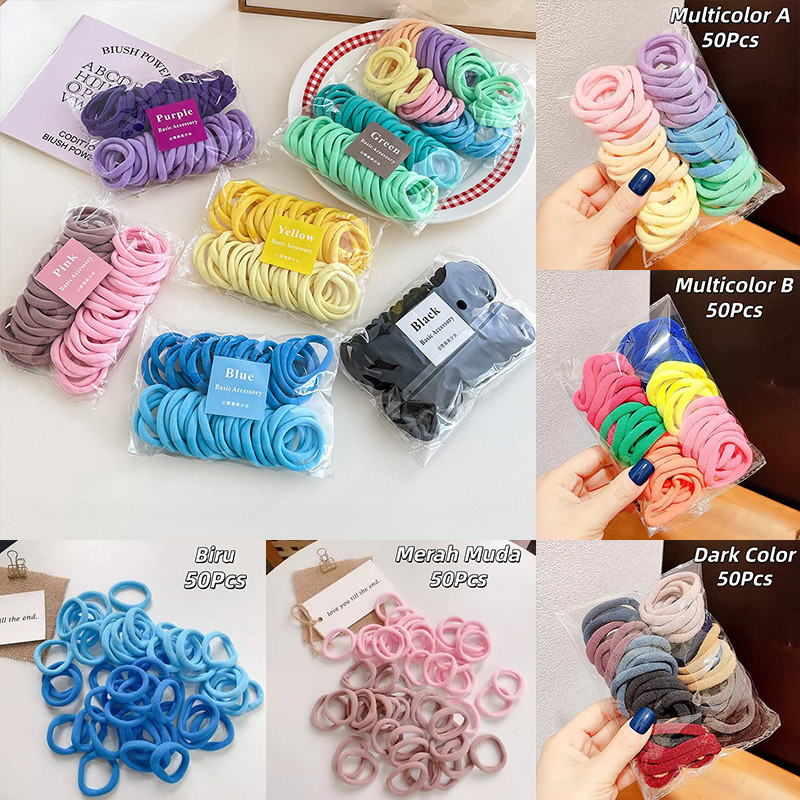 Gelang Rambut Anak Tanpa Cedera Rambut Tali Rambut Elastis Tinggi Tanpa Sambungan Warna-warni（50pcs）