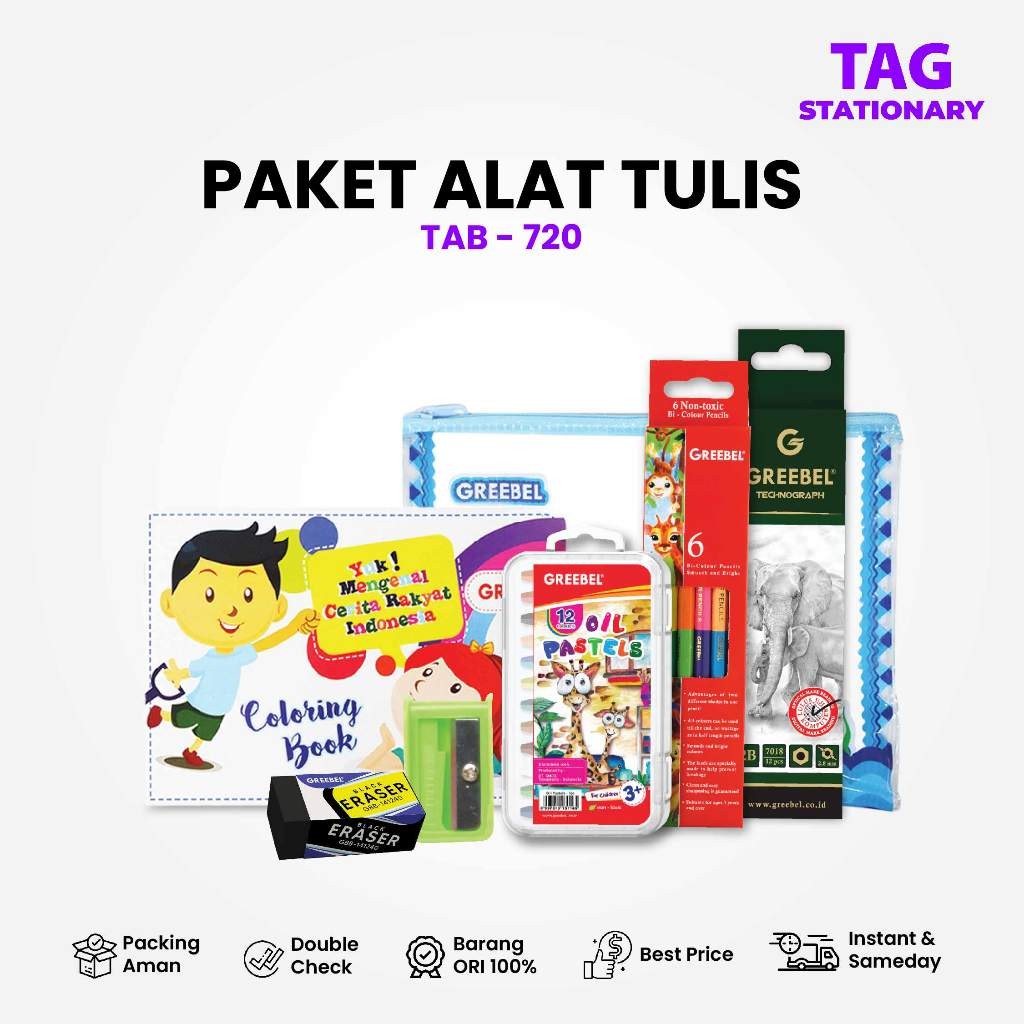 

GREEBEL Paket Alat Mewarnai / Stationery Set TAB 720 / Paket Alat Tulis / Timur Agung Grosir