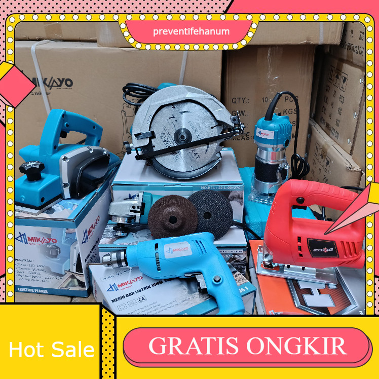 PAKET TUKANG KAYU LENGKAP MESIN dari BOR 10MM / MESIN GURINDA ANGLE GRINDER / MESIN SERUT PLANNER / 