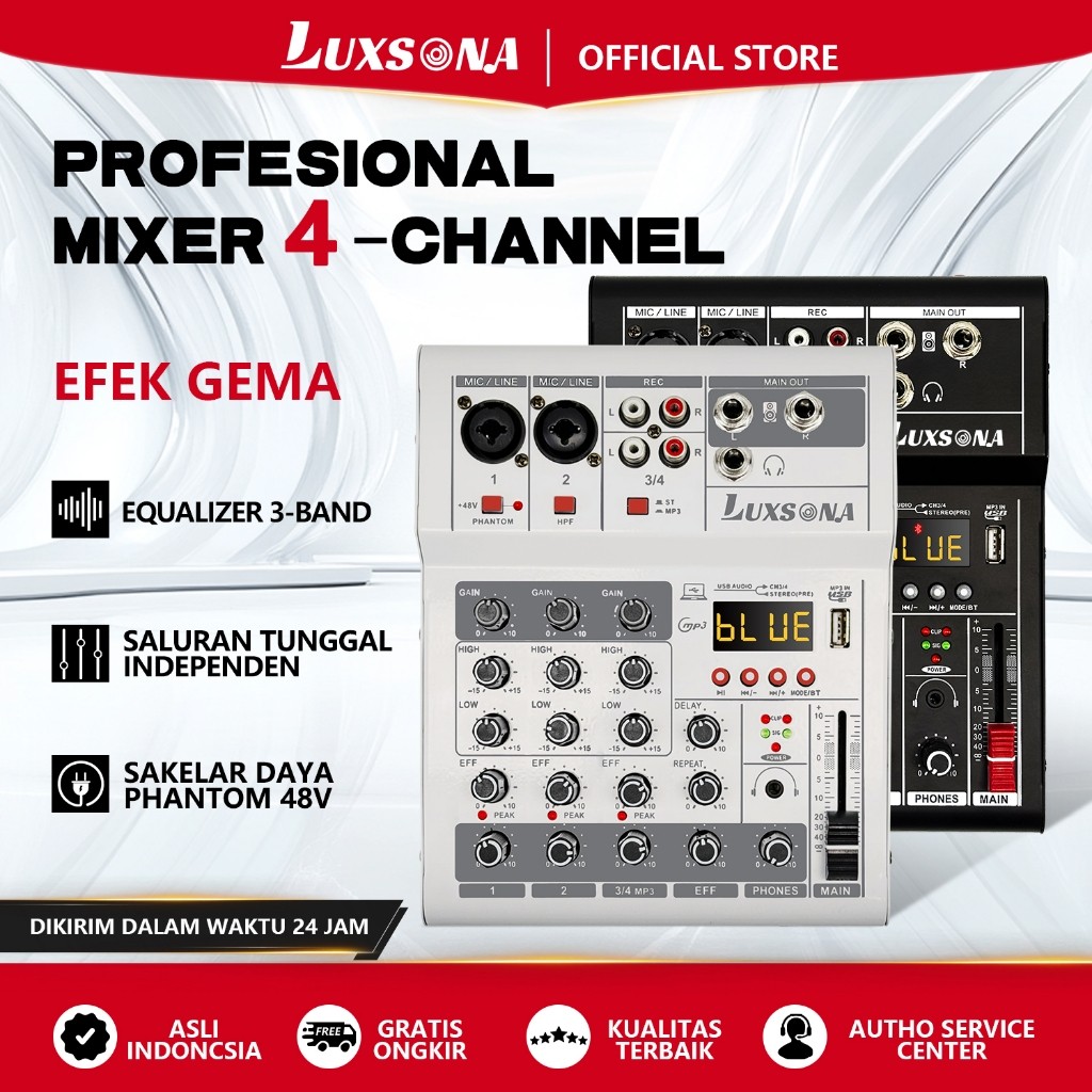 tjandraotentik LUXSONA Mixer 4 Channel Audio Mixer Mini Soundcard USB Bluetooth mixer murah cuci gud