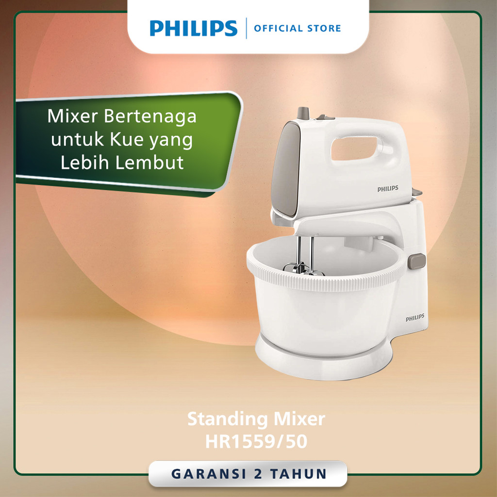 Philips HR1559/50 Stand Mixer 2 Liter Abu-Abu - Pengaduk Adonan dan Pengocok Telur