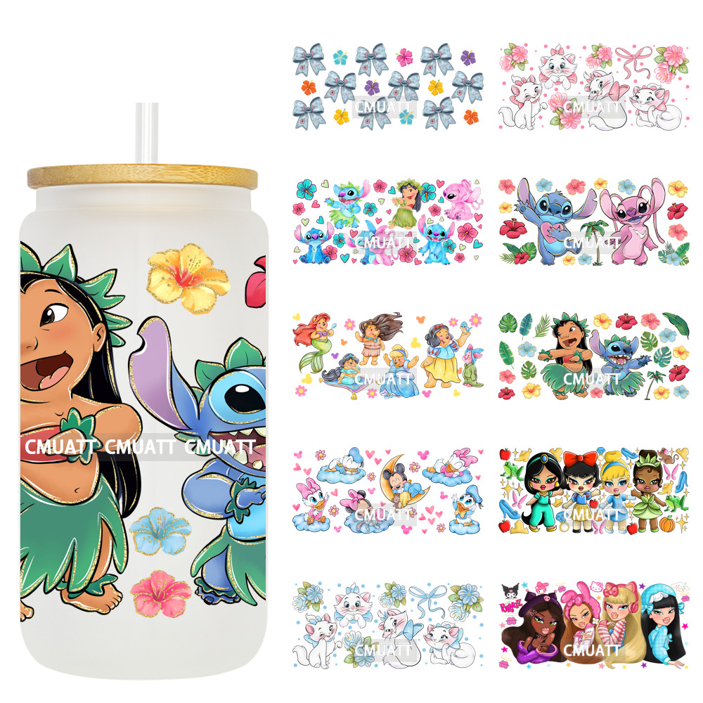 

UV DTF Cup Wraps Wholesale Custom Bulk Waterproof Cartoon Cat Pink Designs For Mugs Bottle 16oz Glass DIY