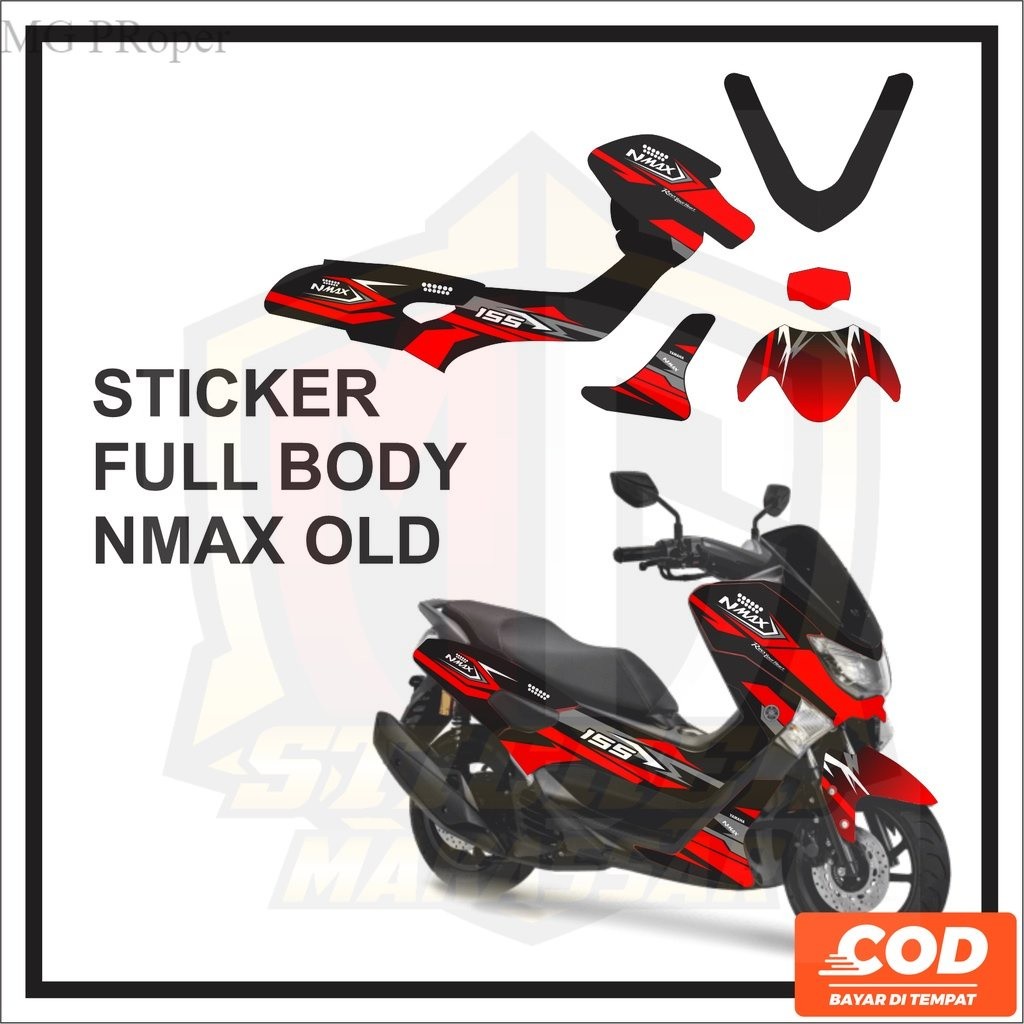 Stiker Striping Decal NMAX OLD Full Body  NMAX 2019 2018 2017 2016 Lama Motif Hitam Merah