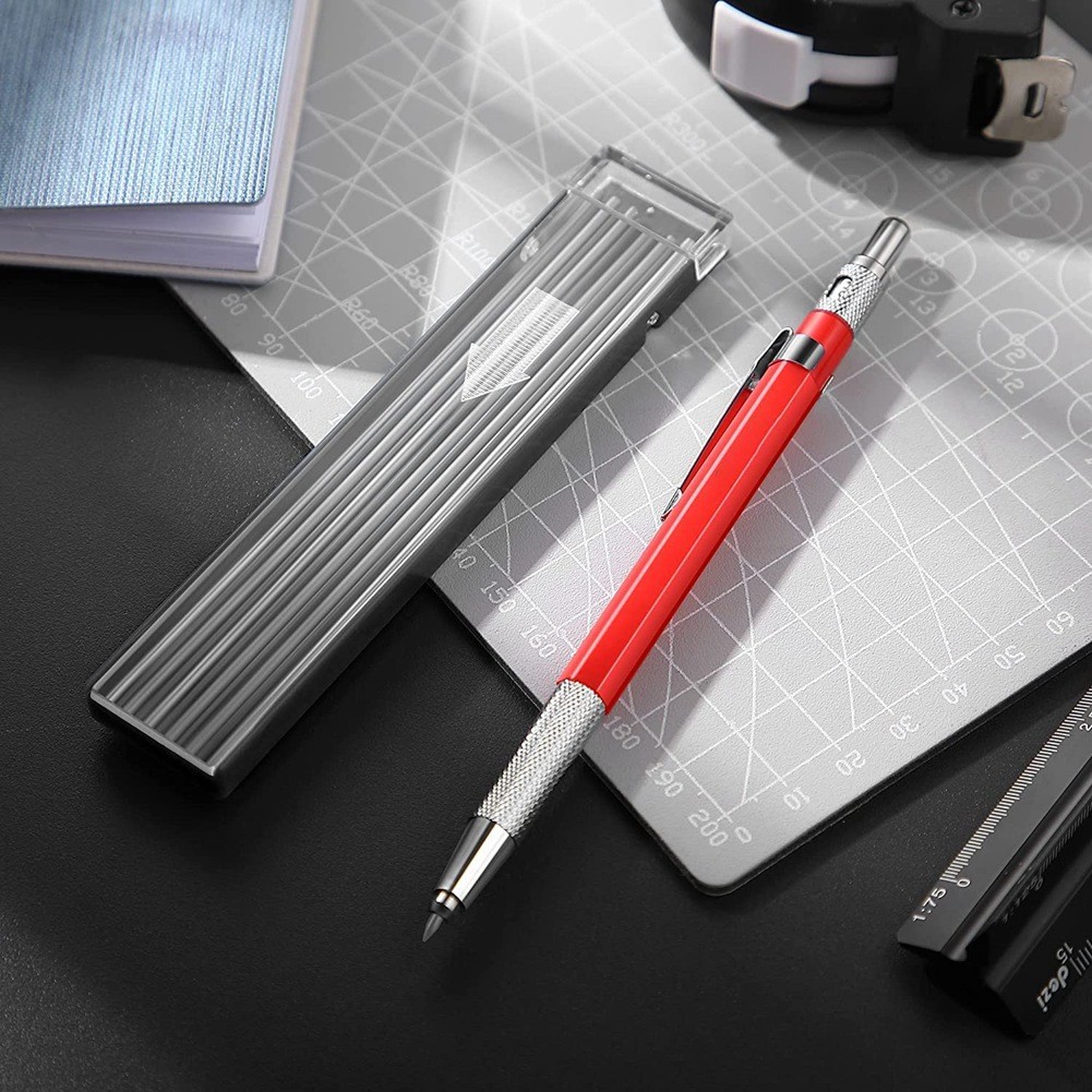 

AA21-Streak Welders Pencil, Mechanical Metal Marker Silver Pen With Built-In Sharpener For Welding, Fabrication, Woodworking