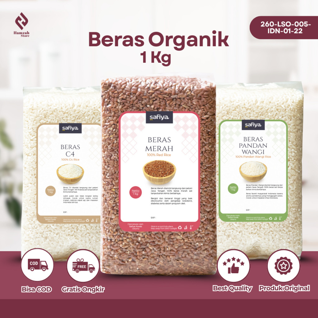 

Beras Organik 1 Kg Beras Merah Pandan Wangi Pulen dan Premium Original Safiya