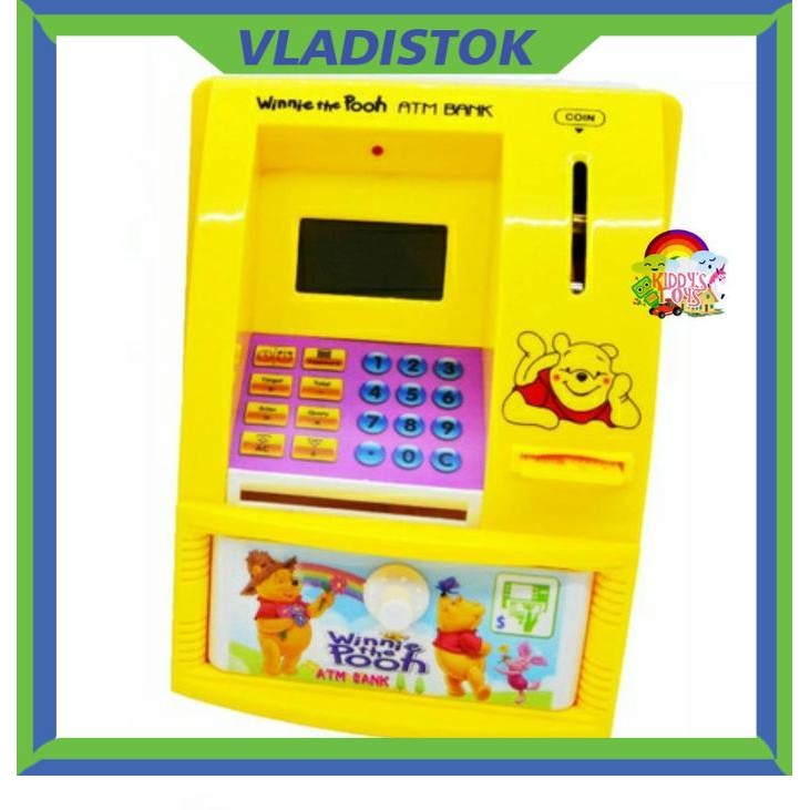Mainan Anak Mesin ATM Mini Bank Celengan Winnie The Pooh Bank Simpan Uang Bahasa Inggris