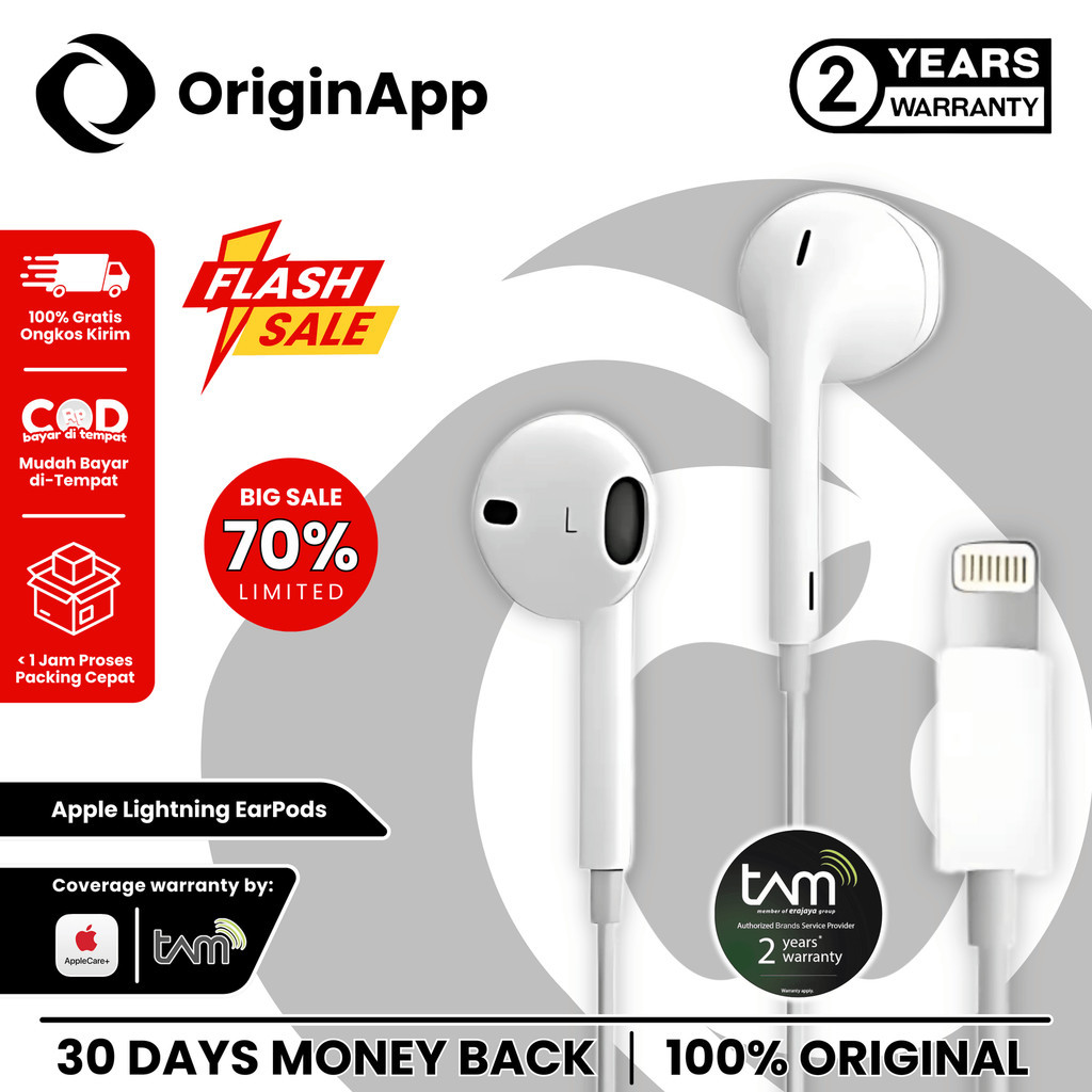 EarPods Lightning with Mic & Remote Garansi Resmi TAM 2 Tahun Original 100% Earphone iPhone 13 12 11