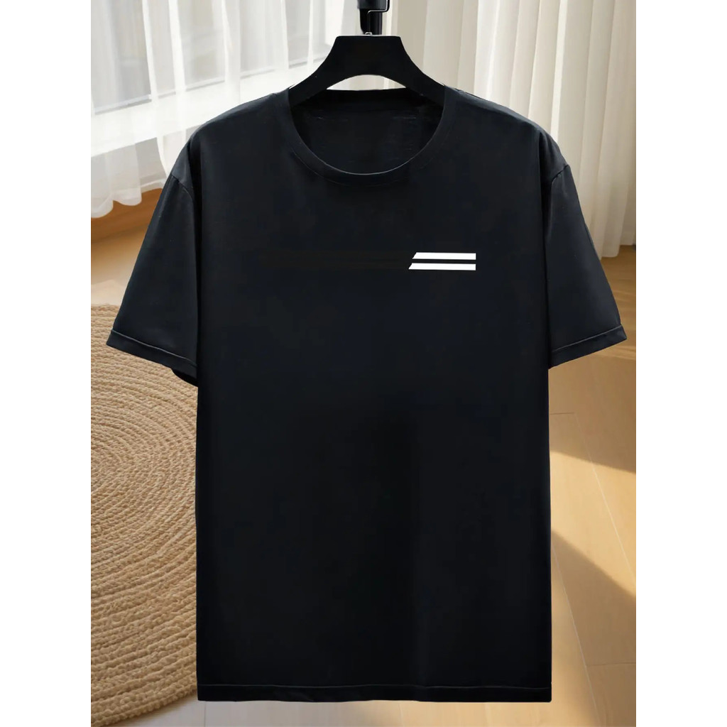 Kaos Oversized 100% untuk Pria Ukuran Plus - Atasan Santai Lengan Pendek Leher Bulat Minimalis Hitam