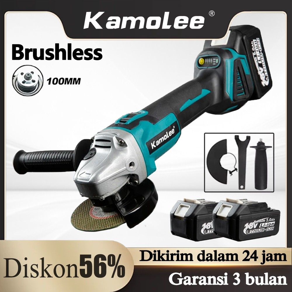 [Barang ready] Kamolee  DGA404 MESIN GERINDA 100 mm/ 4 inch Angle GRINDA TANGAN CORDLESS BRUSHLESS m