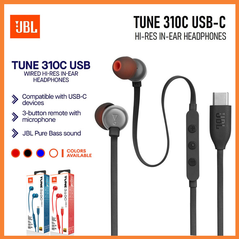JBL Tune 310C USB Type C Headset Wired Hi-Res In-Ear Earphone with Microphone