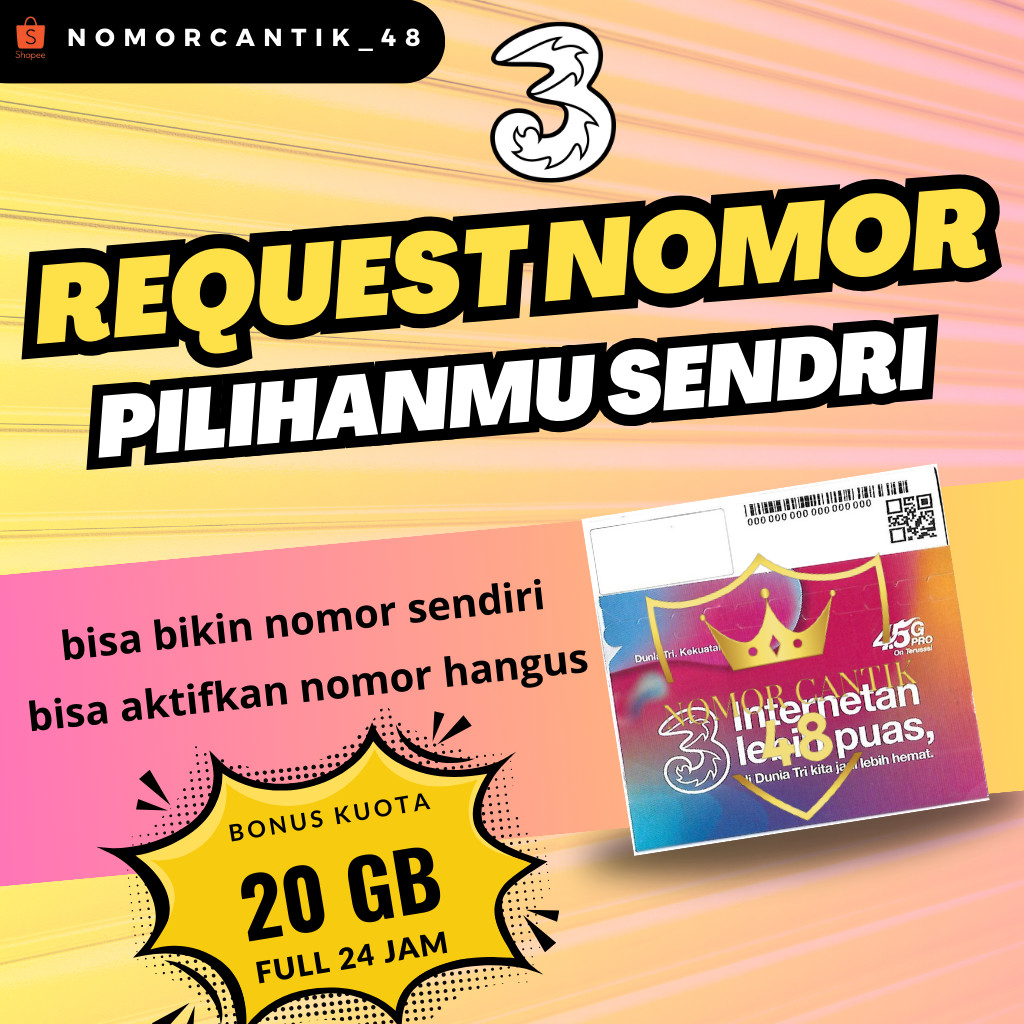 REQUEST Nomor Cantik Tri Kartu Perdana Nomor Tri Sesuai Pilihan Sendiri (Bisa Desain Nomor Sendiri)