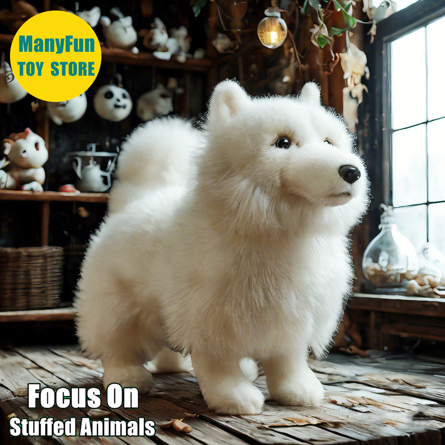 Lifelike Samoyed Plush Toy - Realistic Samoyed Dog Stuffed Animal, White Fluffy Sammy SimulationSoft