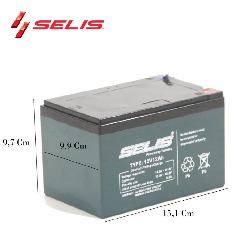 SELIS Aki Sepeda Listrik 12Volt 12Ah Aki Selis Aki Skuter Aki Molis Aki 12V 12Ah