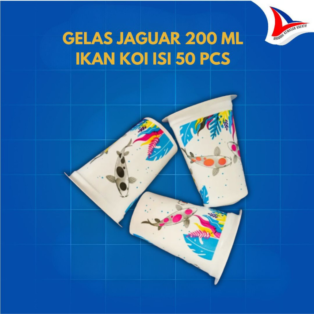 Gelas Jaguar 200 Ml Koi / Gelas Plastik Ikan Koi Isi 50 Pcs COD