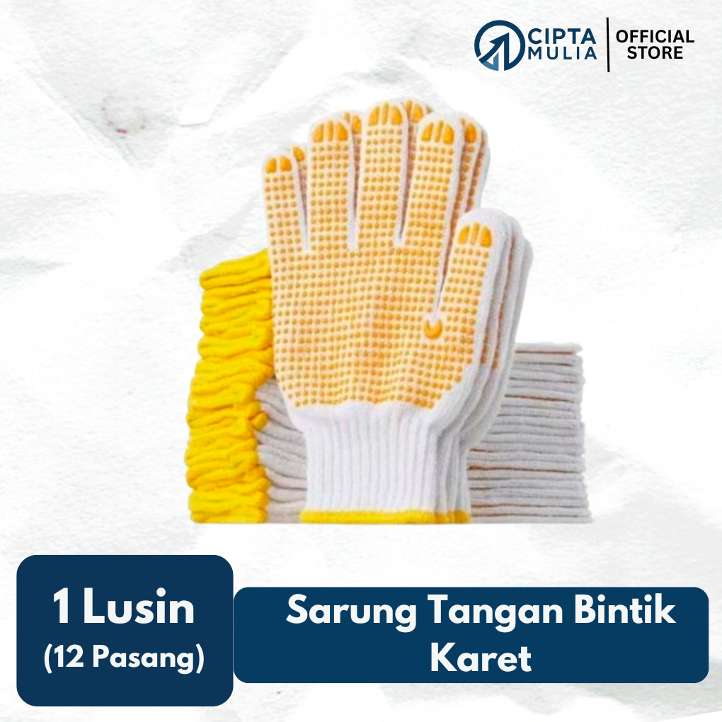 Sarung Tangan Putih Bintik Kuning Sarung Tangan Kerja/Proyek  Grosir Murah Sarung tangan Kain benang