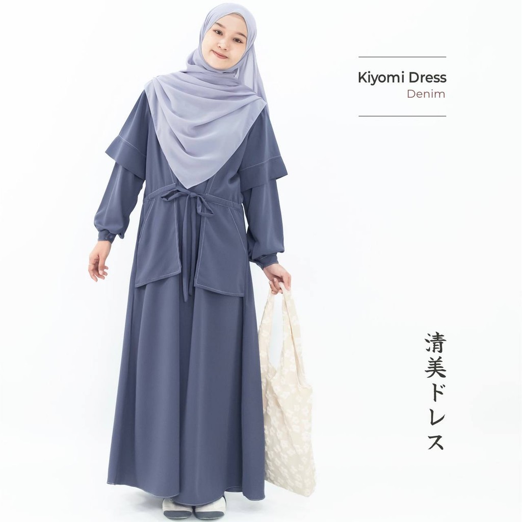 Mininos Kiyomi Dress | Gamis Pocket Daily Serut Wanita Muslimah
