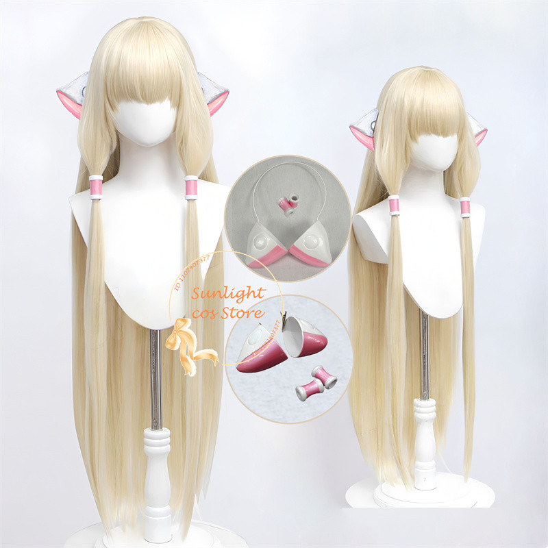 Anime Chobits Chi Cosplay Wig 130cm Golden Chii Cosplay Anime Cosplay Wig Heat Resistant Synthetic H