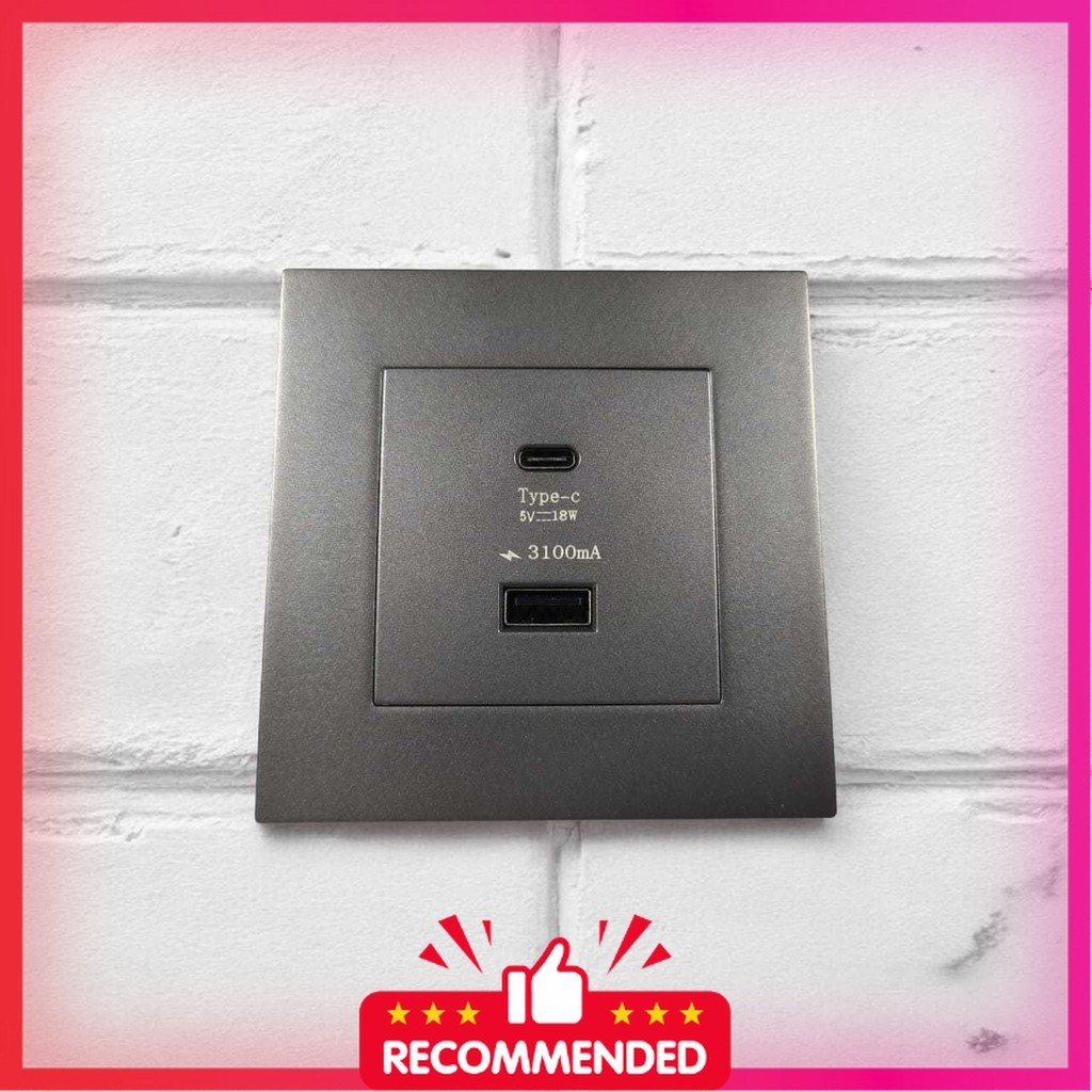 EIOMR Stop Kontak Dinding USB Type C Multi Port Wall Socket 5V/3.1A - E86