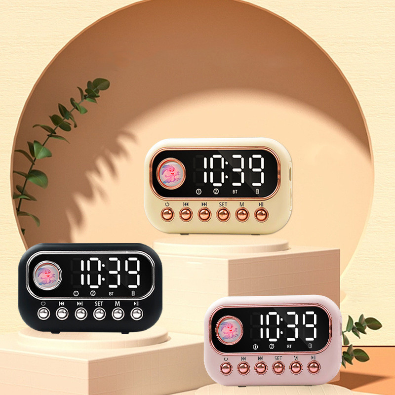 Speaker Bluetooth Nirkabel Jam Alarm Mini Speaker Hadiah Portabel Subwoofer Portabel, Speaker Meja K