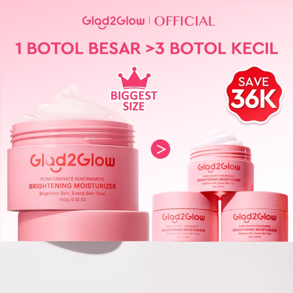 Glad2Glow Pomegranate Niacinamide Brightening Moisturizer 100g Mencerahkan Pemutih Kulit Gel Pelemba